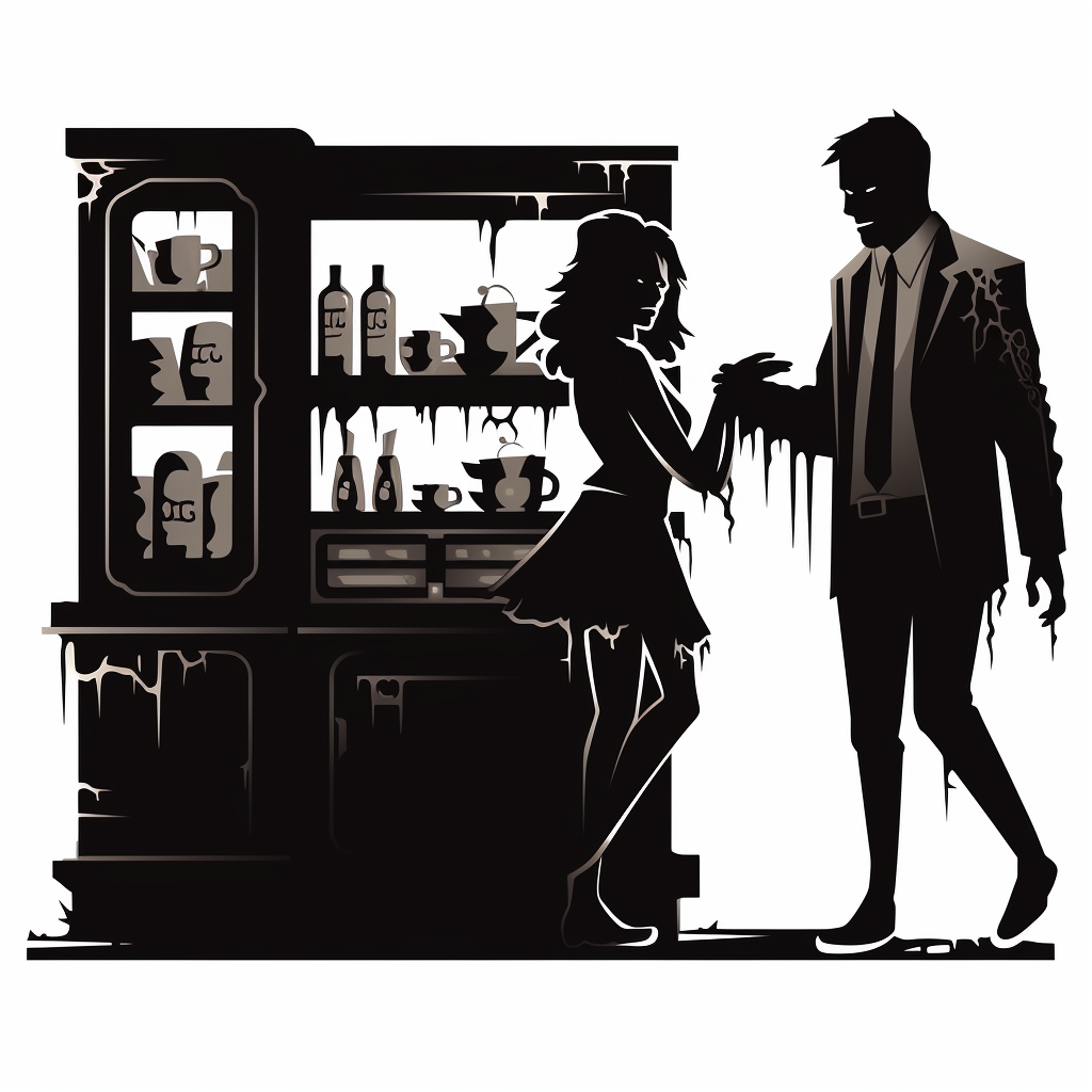 Silhouette of male and female zombies