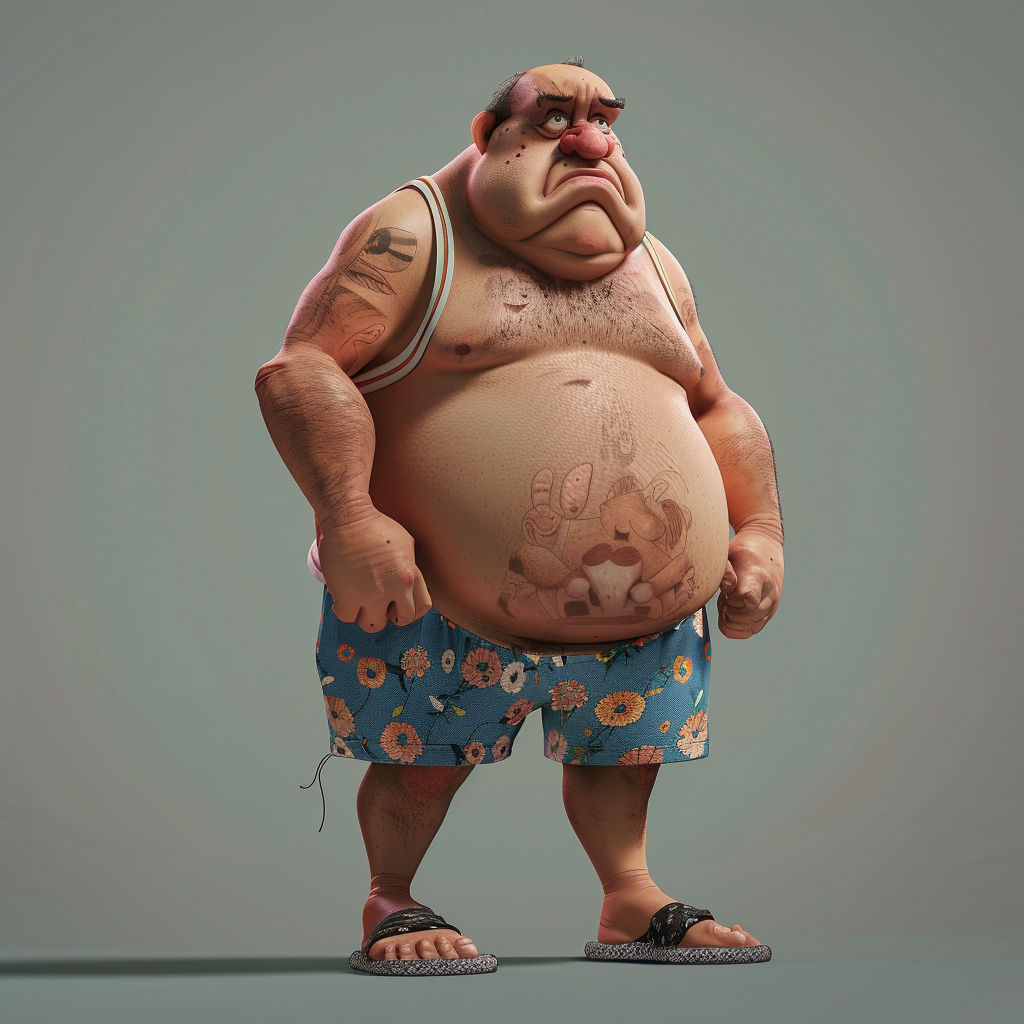 Exaggerated Funny Fat Man Cartoon