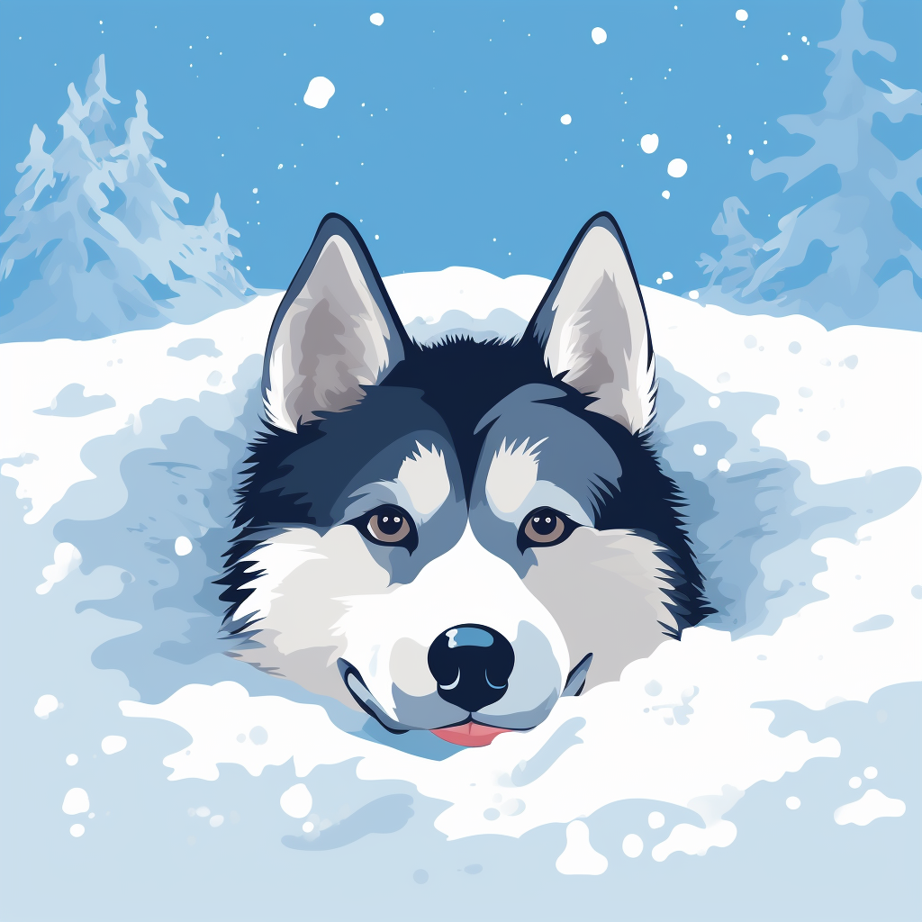 Cute Husky in Snow Illustration