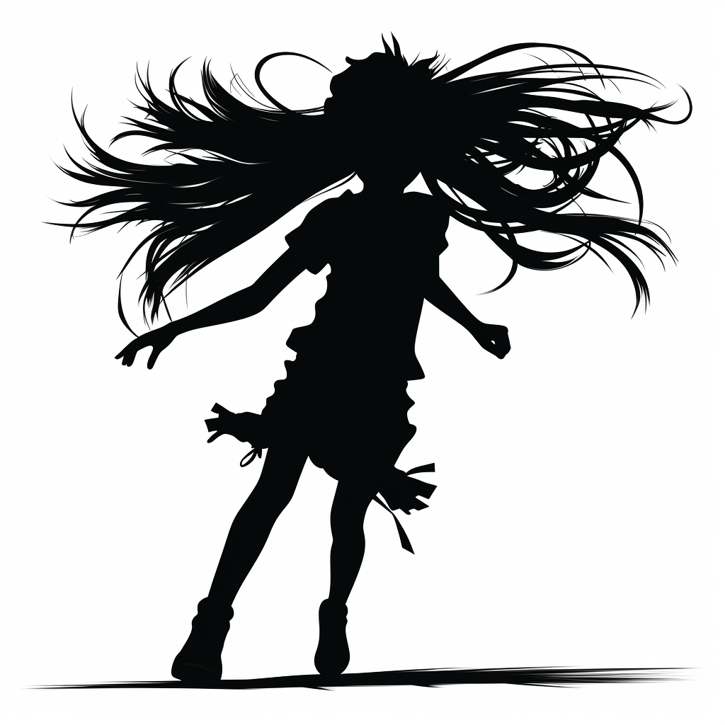 Humorous black and white silhouette of a running woman