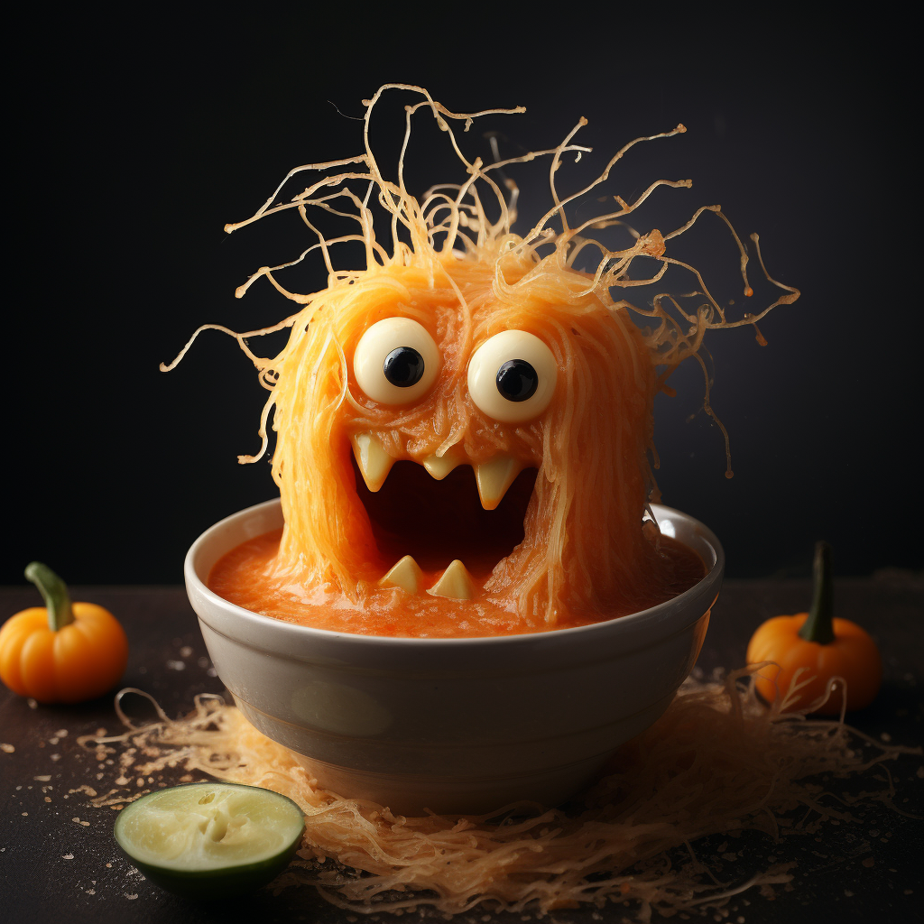 Soup Monster enjoying a bowl of soup