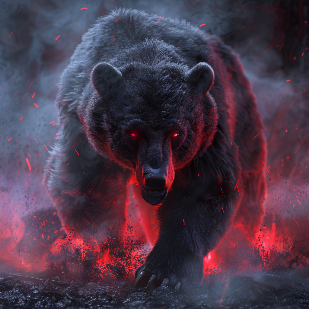 Angry bear with red eyes