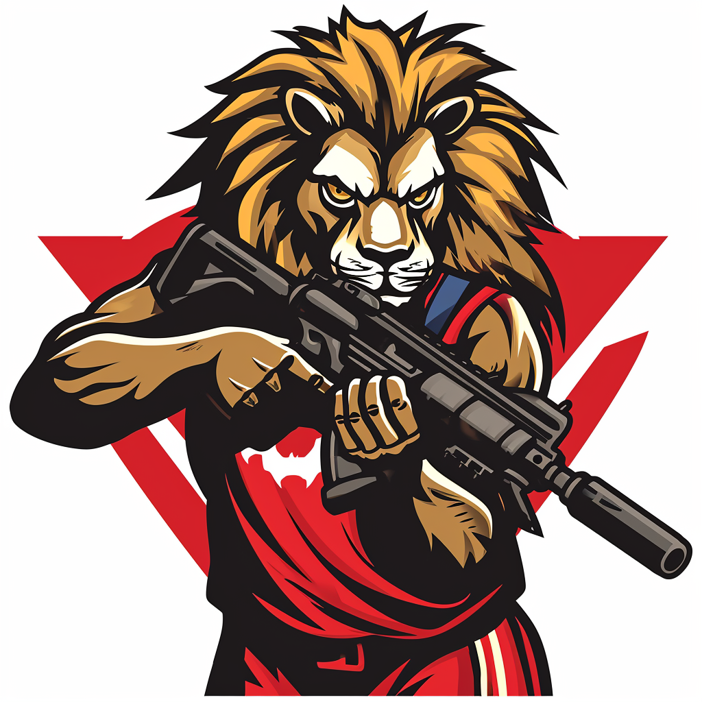 furious man with lion head assault rifle