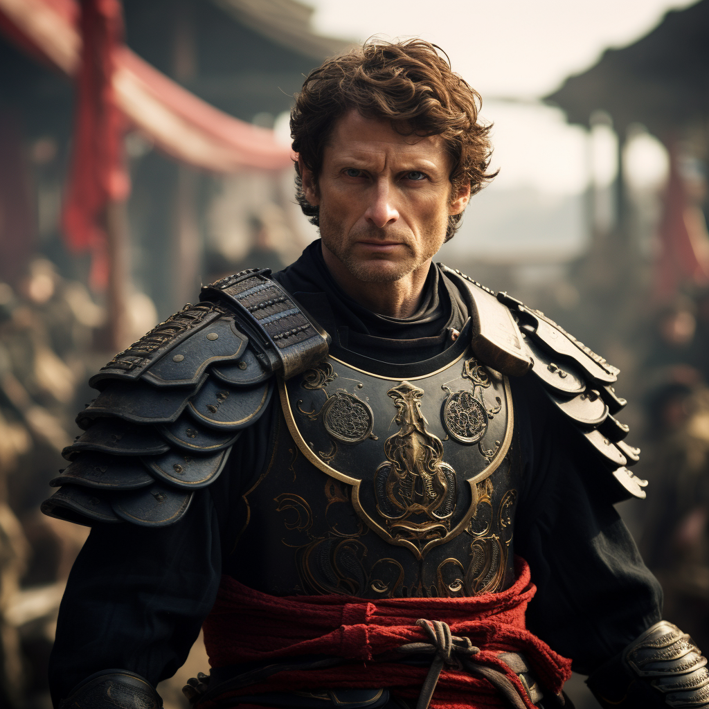 Todd Howard in samurai costume, looking furious