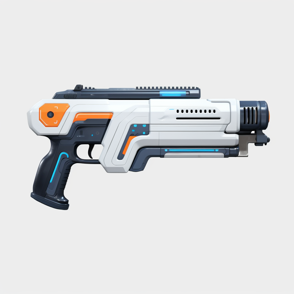 Futuristic white blaster gun with sleek design