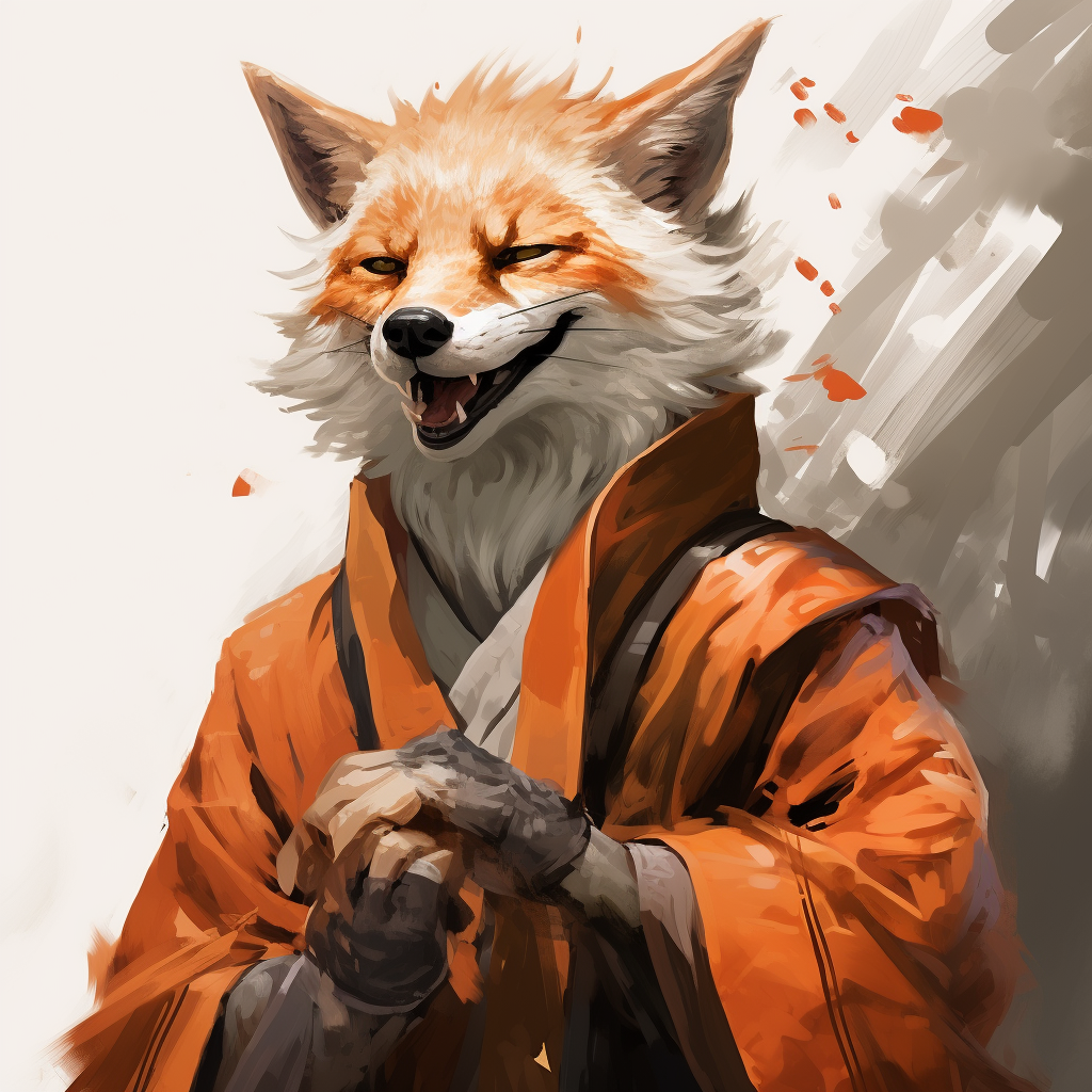 Strong furry fox monk smiling