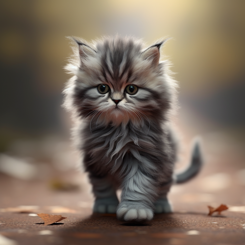 Cute kitten walking towards the camera