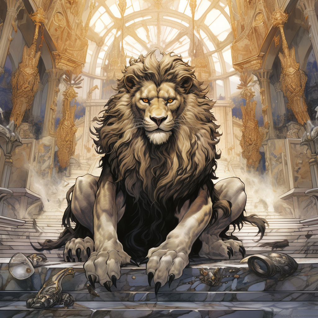 Fury male lion dressed as king