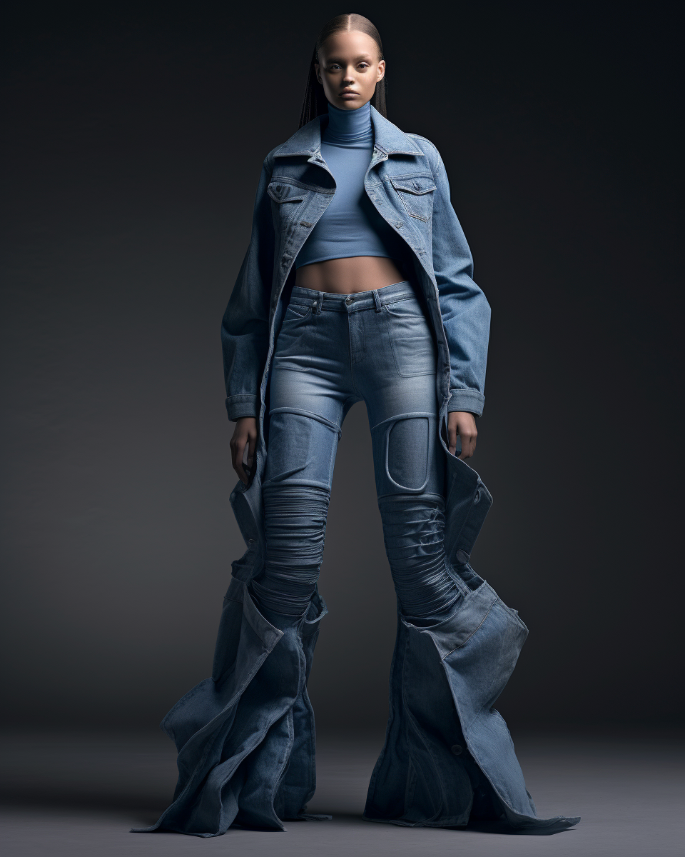 Stylish futuristic denim jeans