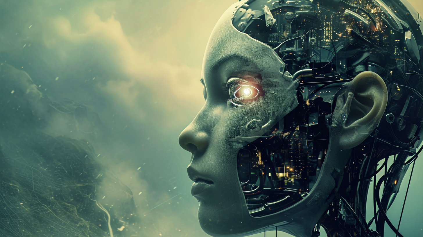 Machines surpassing human intelligence concept