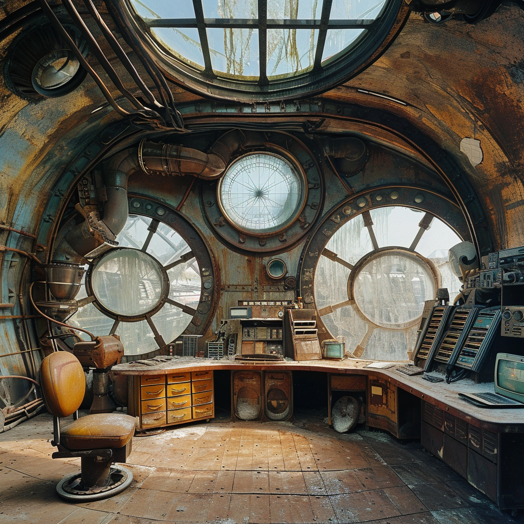 Future office with techno steam punk theme