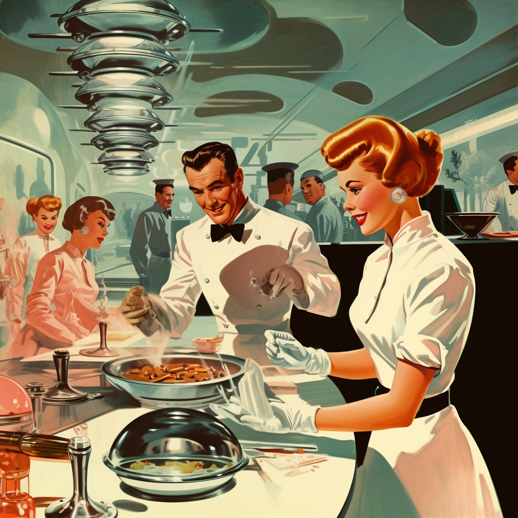 Illustration of future catering chefs in 1950's style