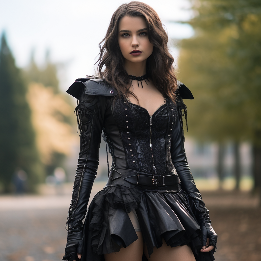 Future girl in black Gothic outfit