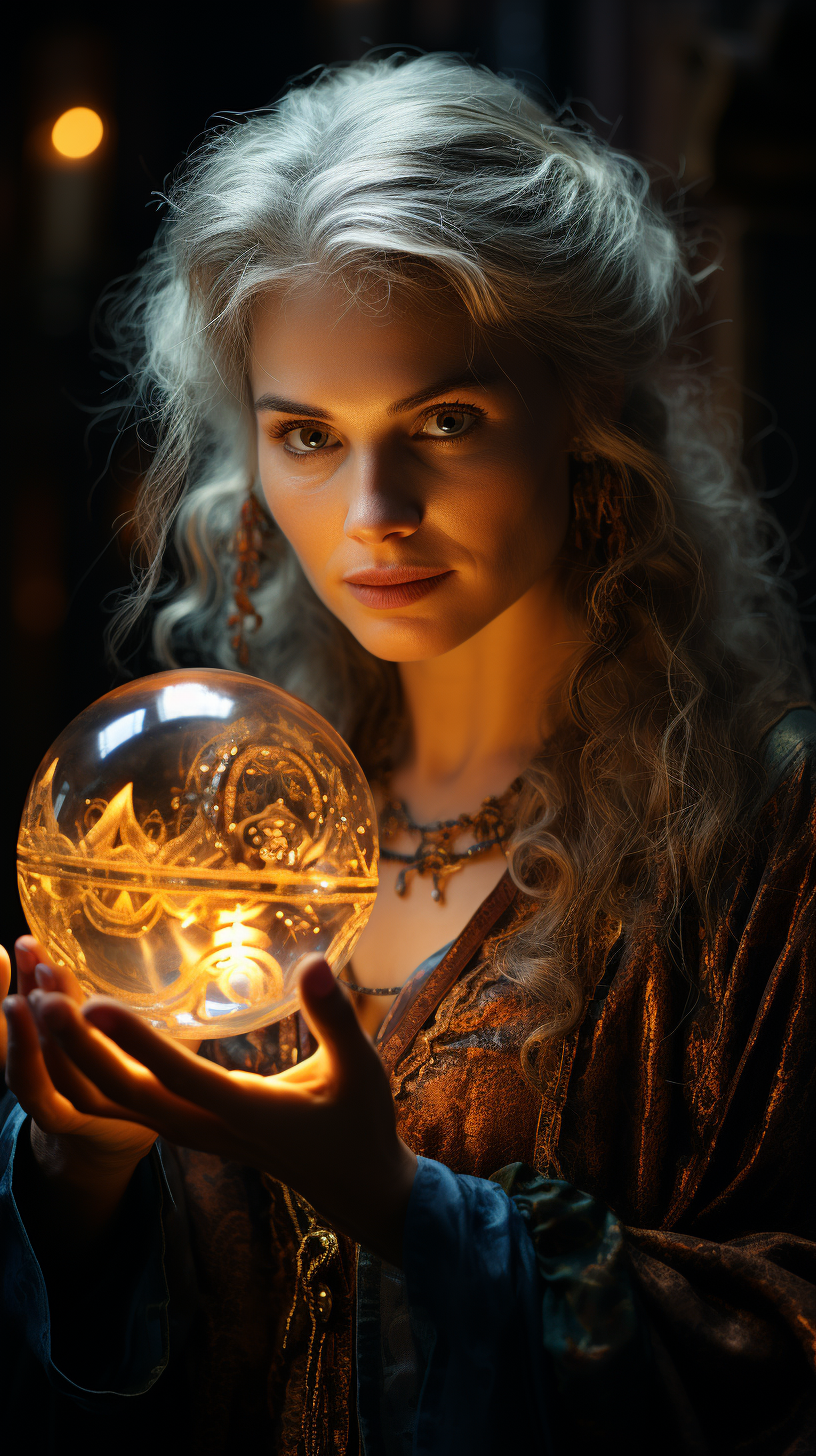 Young woman gazing into a crystal ball