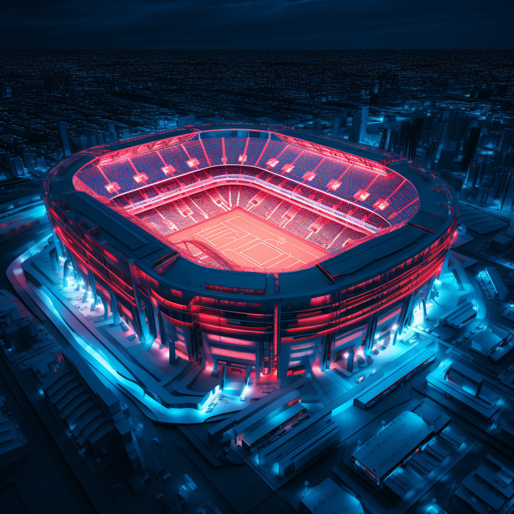 Futuristic stadium with neon lights