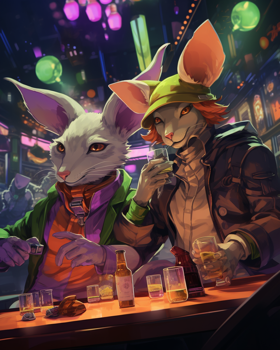 Bar mice playing tabletop games