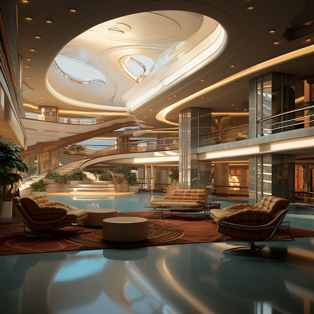 Futuristic lobby with two rooms