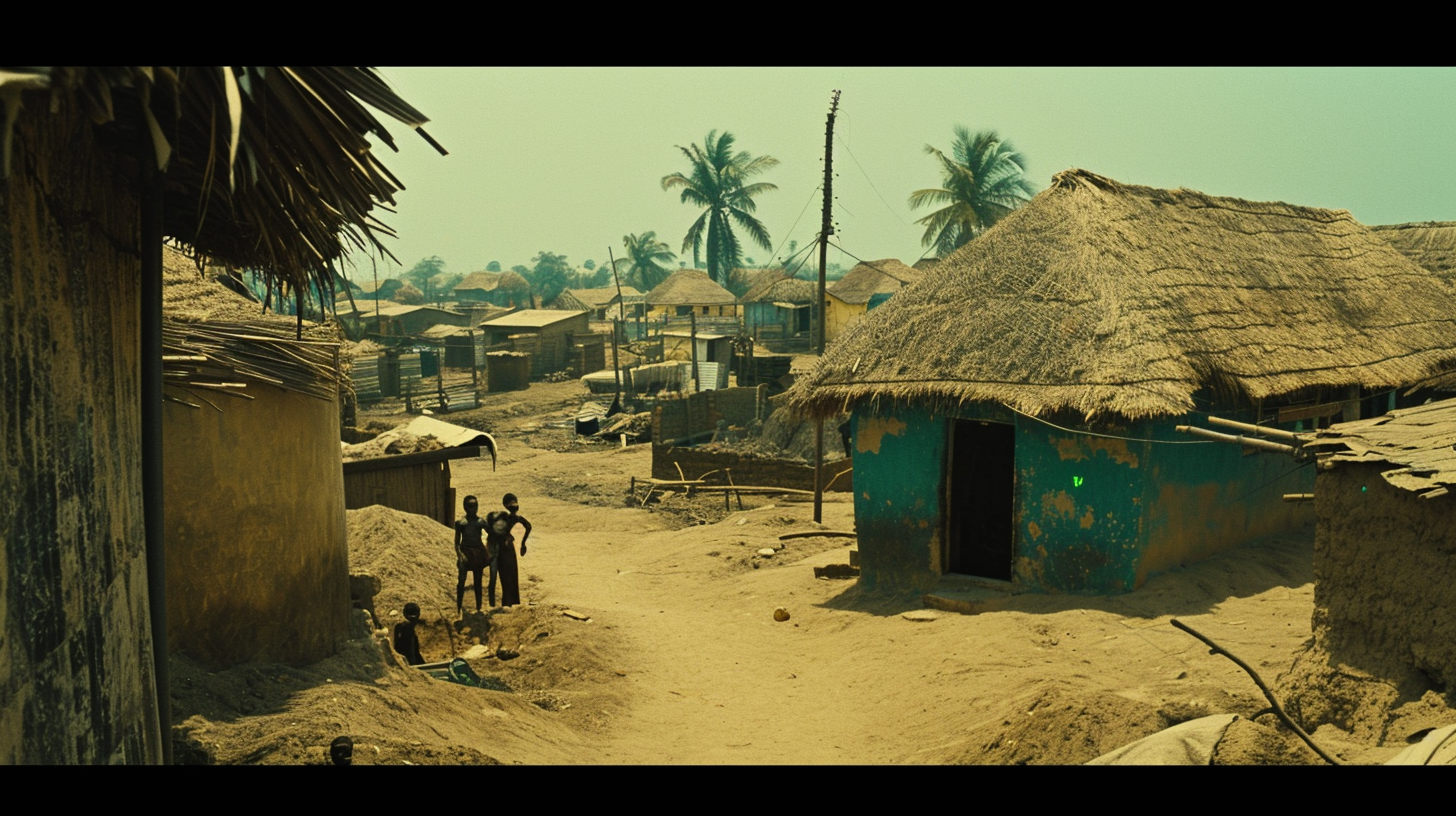 African science fiction village with neon hairstyles