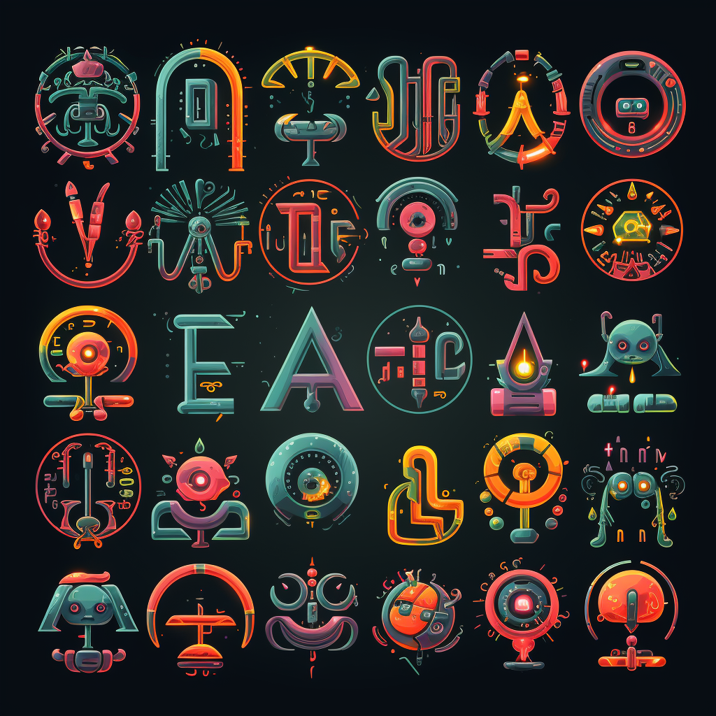 Primitive shapes in a futuristic alien alphabet