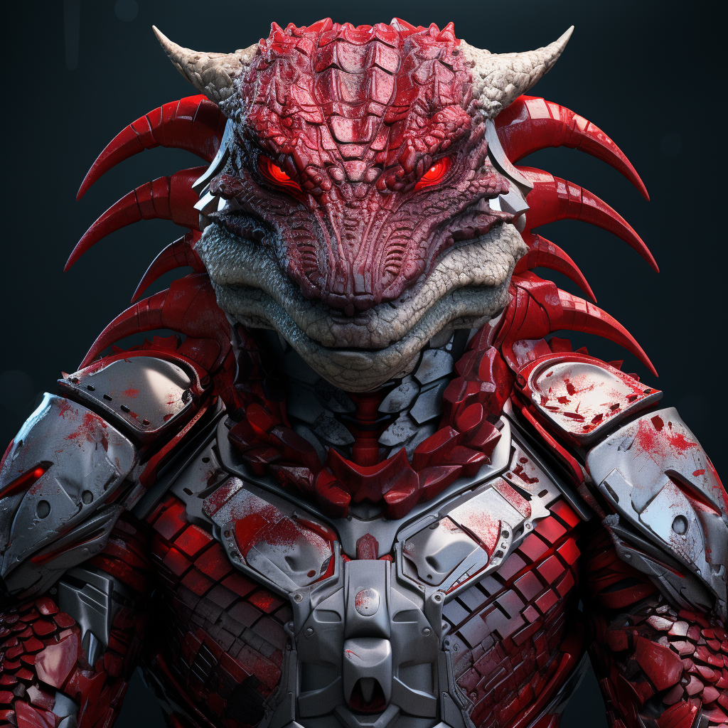 Alligator Human Hybrid Warrior in Red Scale Armor