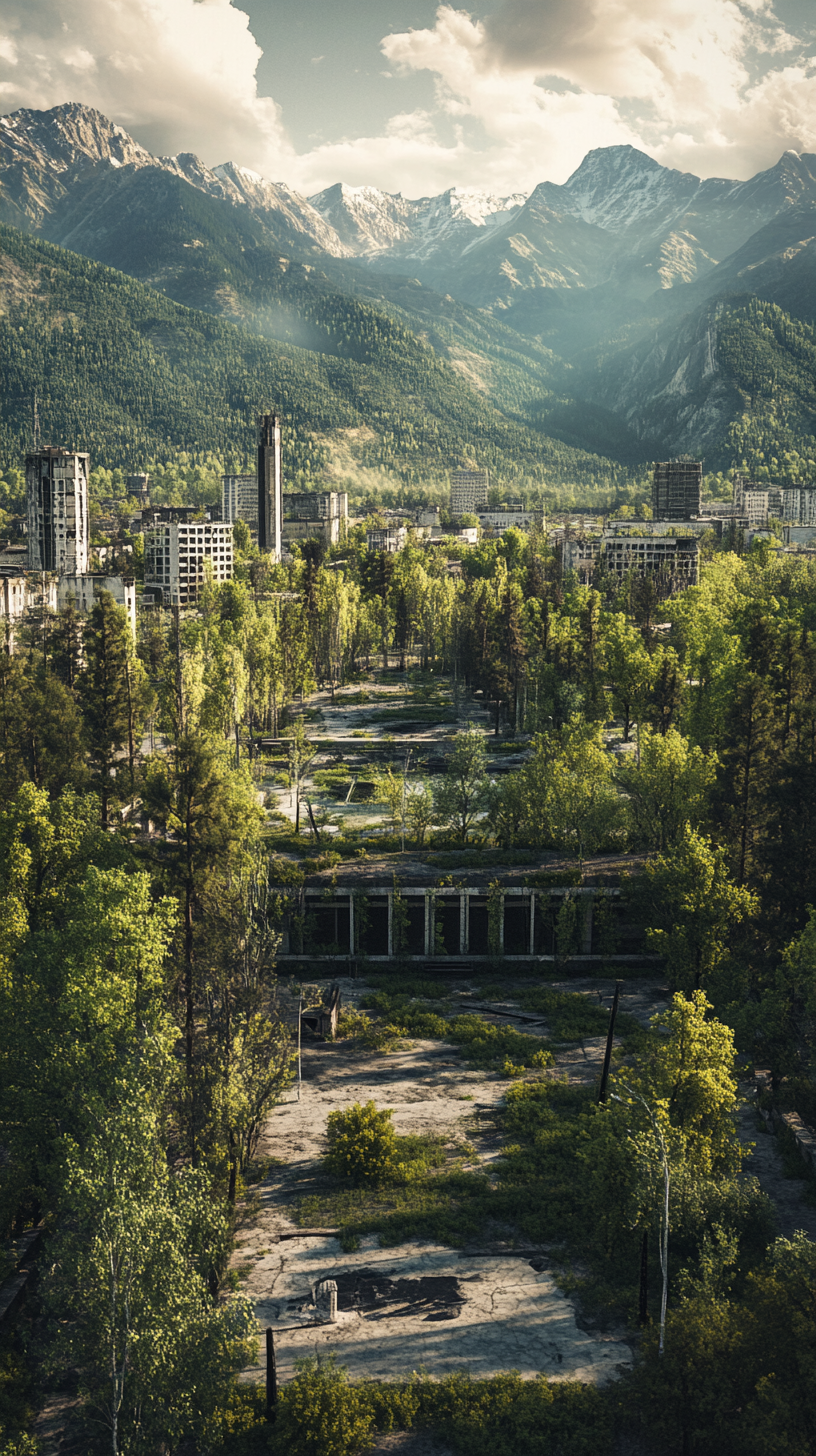 abandoned futuristic city nature reclaim