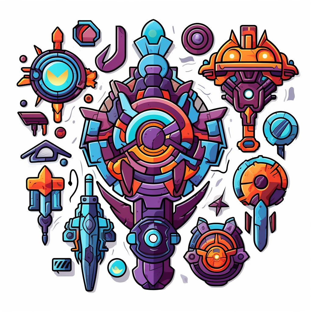 Futuristic ancient artifacts sticker vector