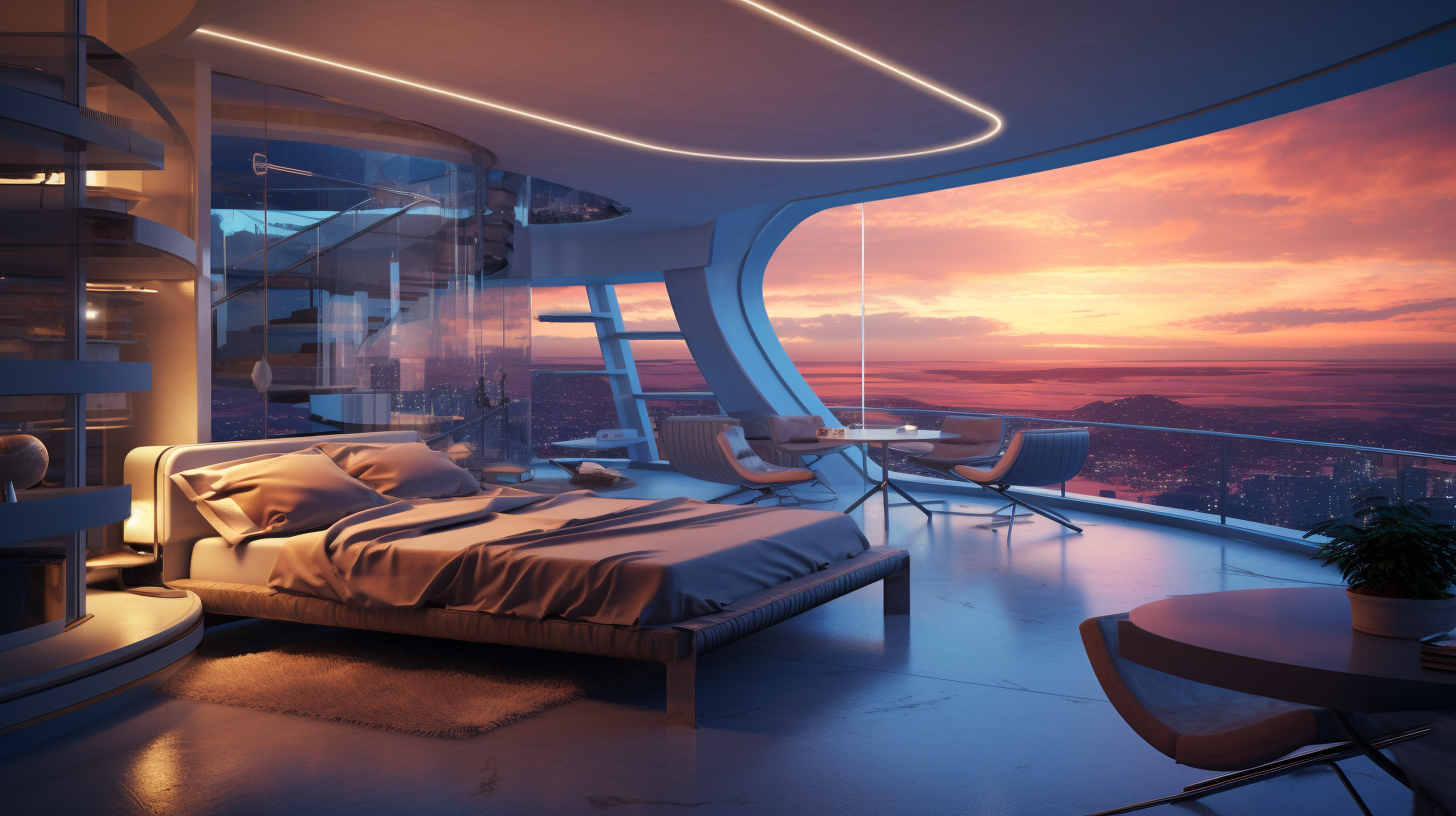 Futuristic apartment with beach view