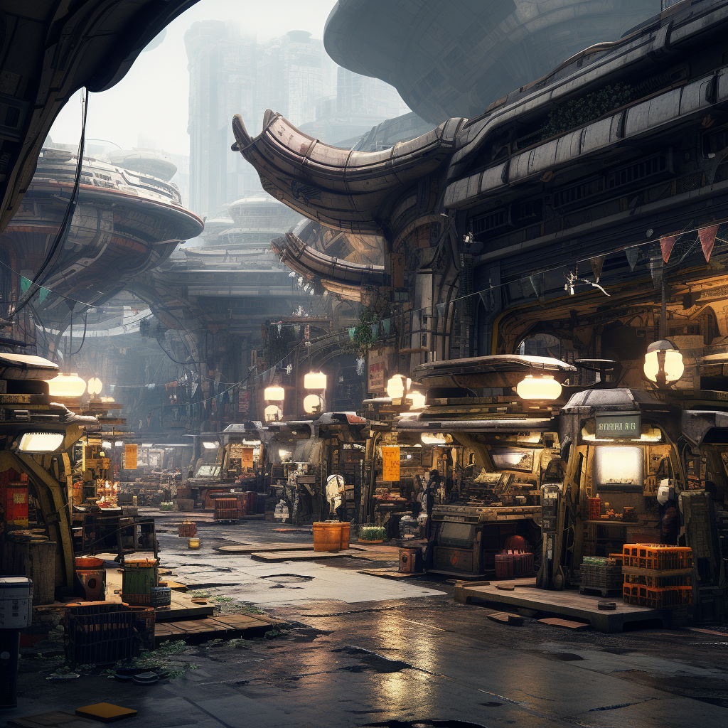 Futuristic apocalyptic marketplace scene