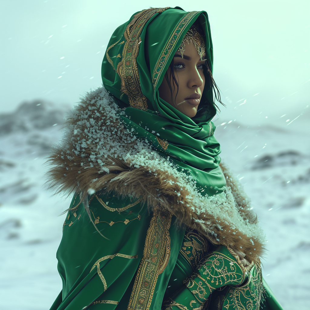 Arabic woman in futuristic green robes