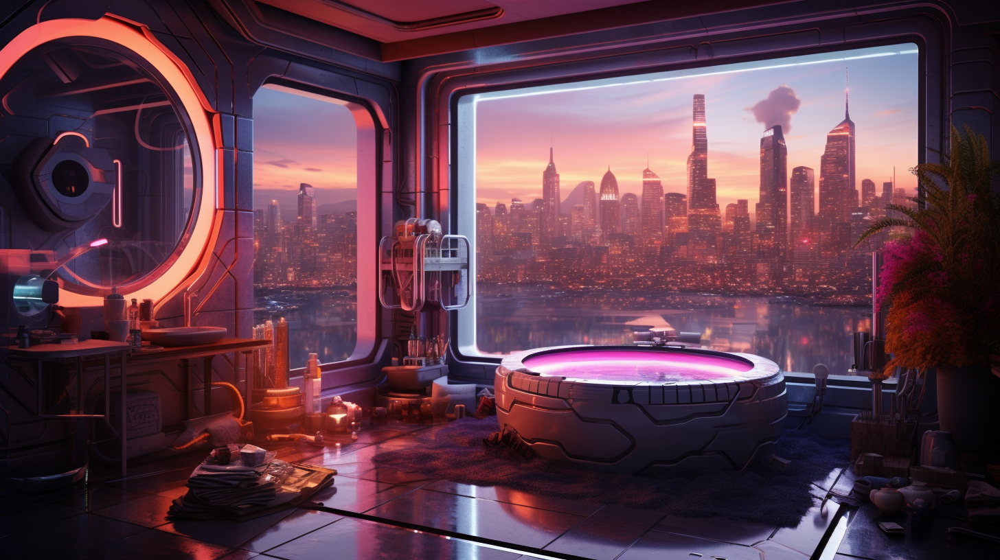 Futuristic bathroom with vibrant colors