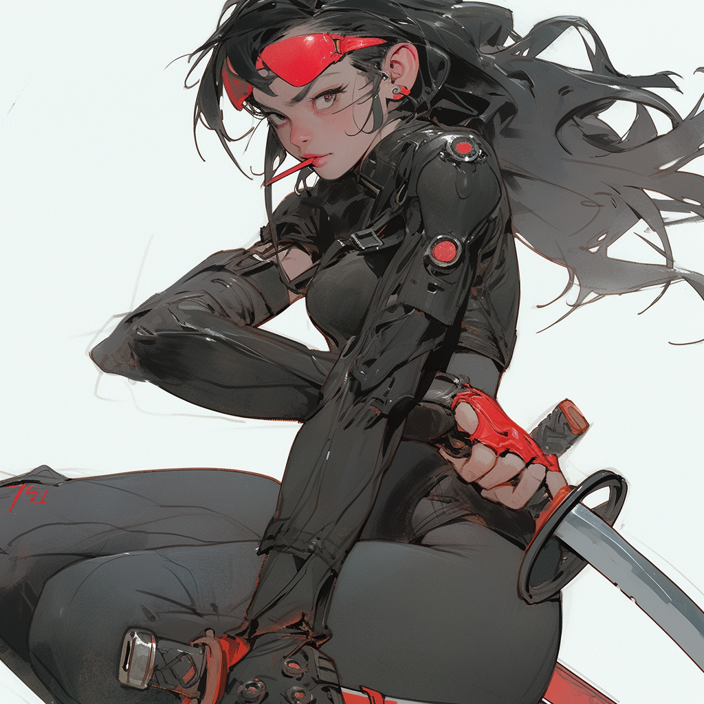 Futuristic biker samurai girl with katana