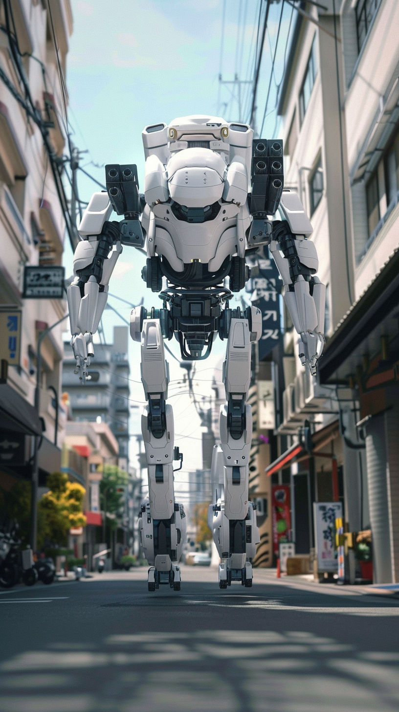 Robot walking in futuristic Tokyo