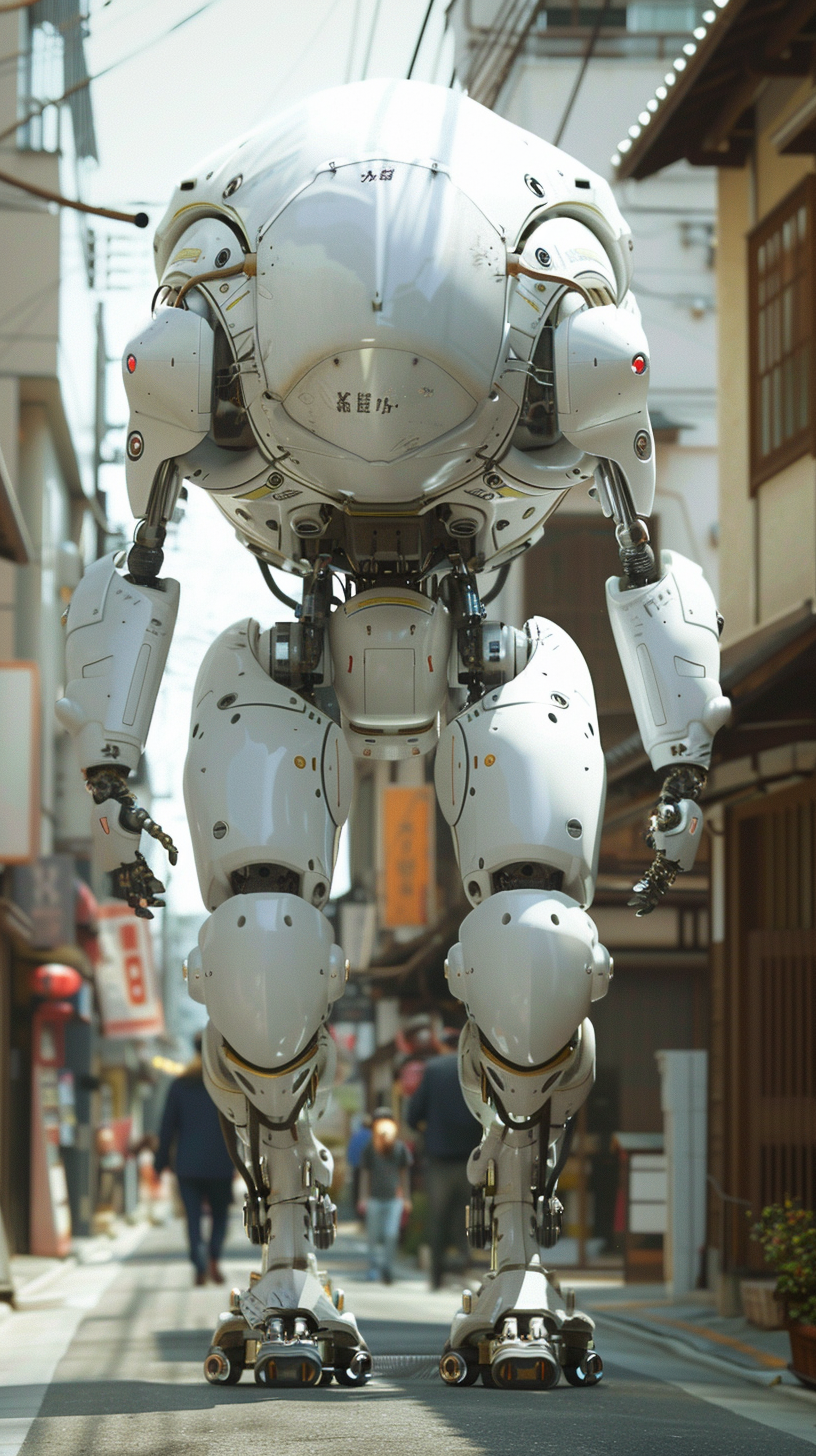 White robotic war machine in Japan