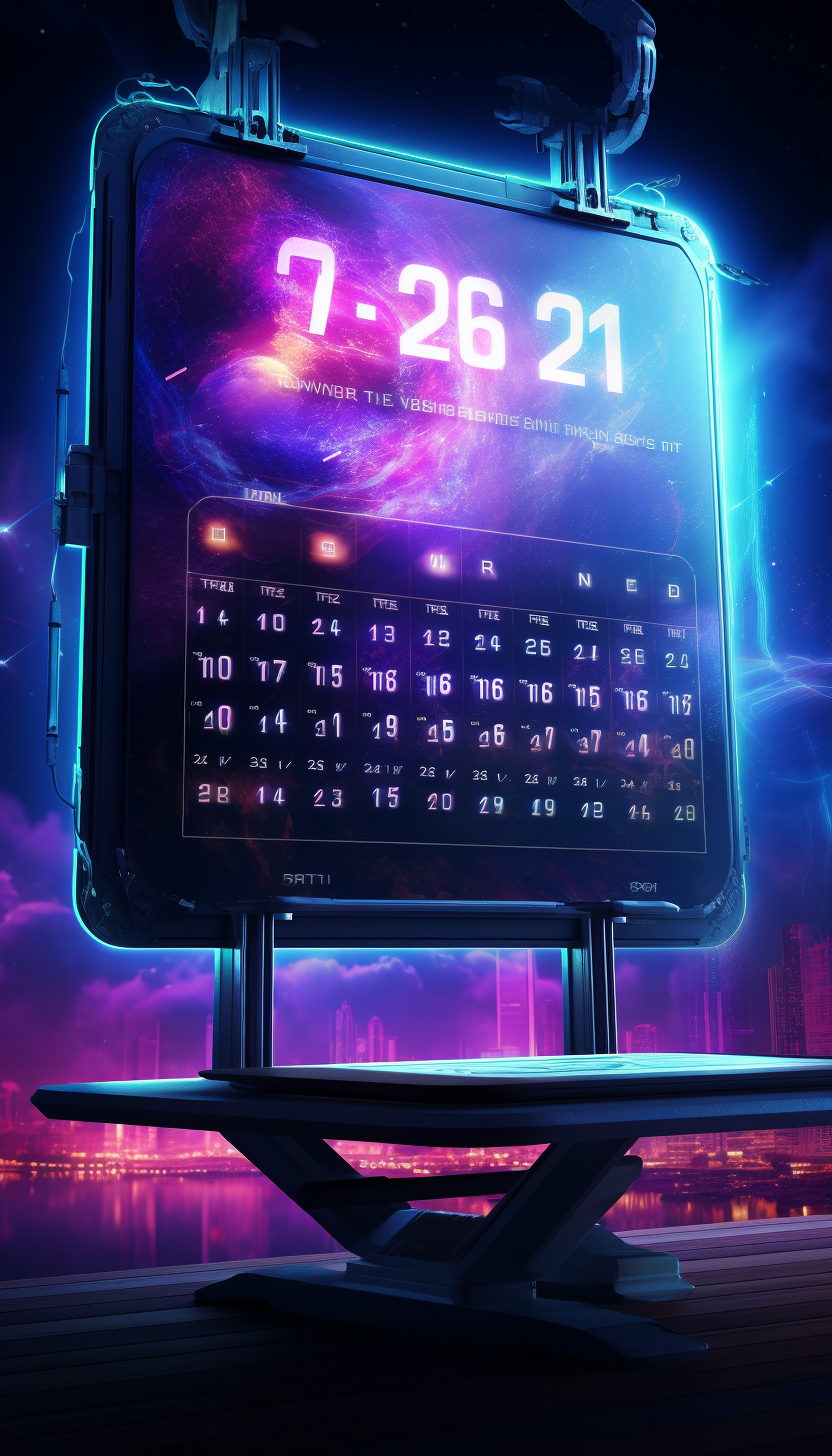 Futuristic calendar displaying the year 2024