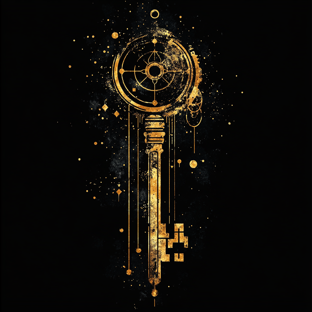 Celestial key black watercolour design