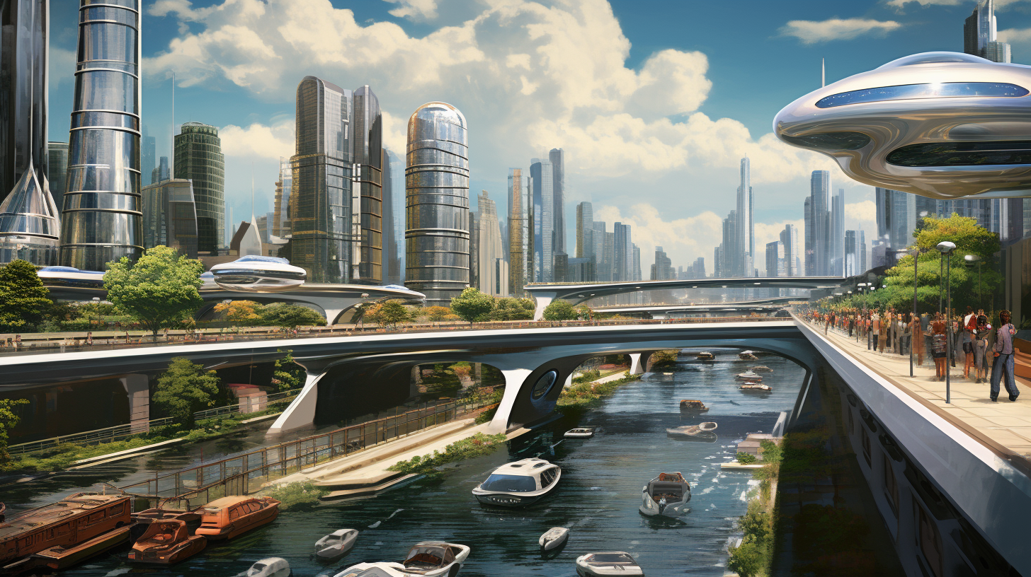 Futuristic Chicago with Aircar Traffic