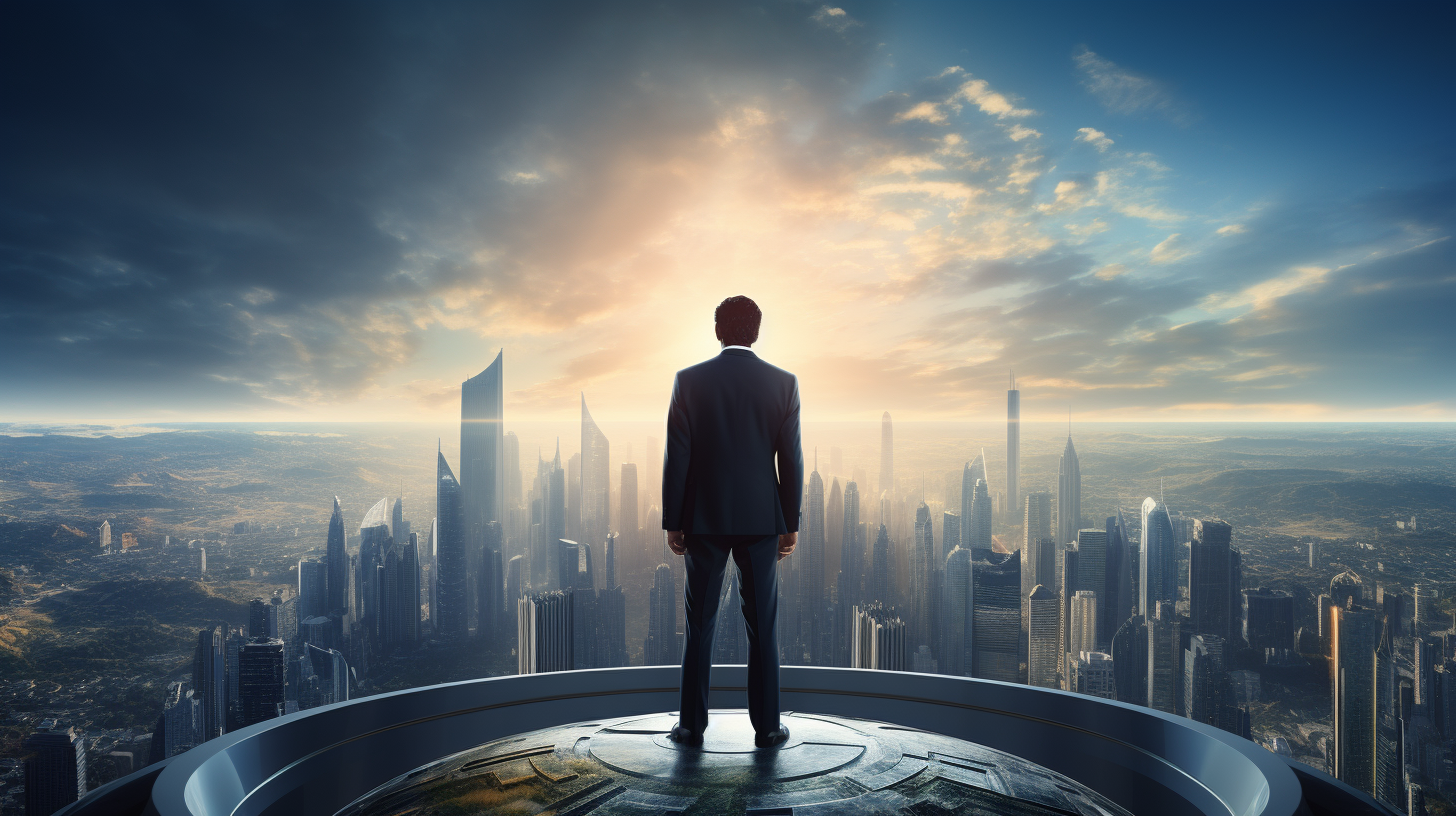 Businessman overlooking futuristic cityscape