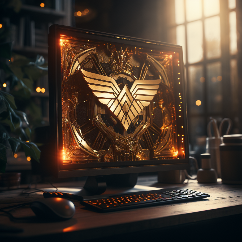 Close-up of futuristic computer screen with wonder woman avatar