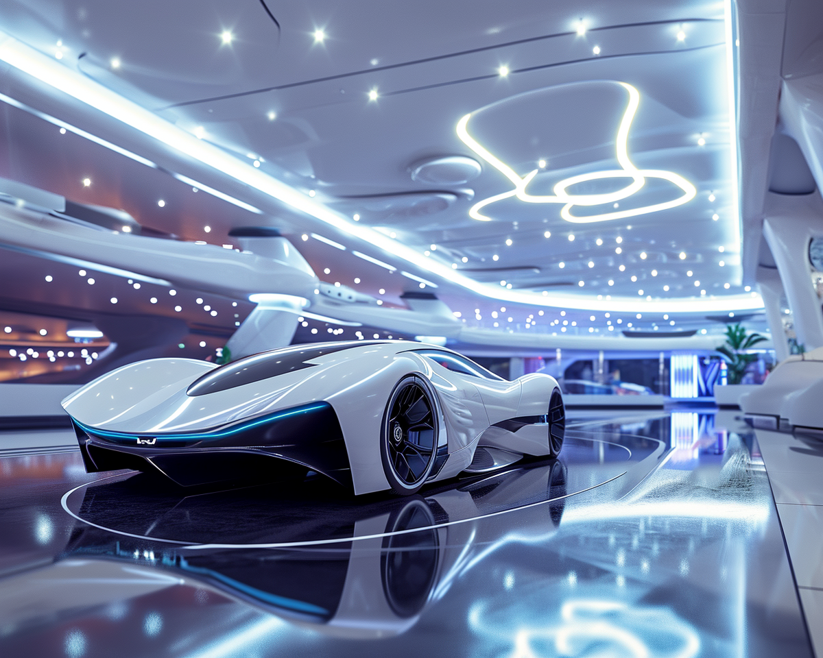 futuristic concept car showroom