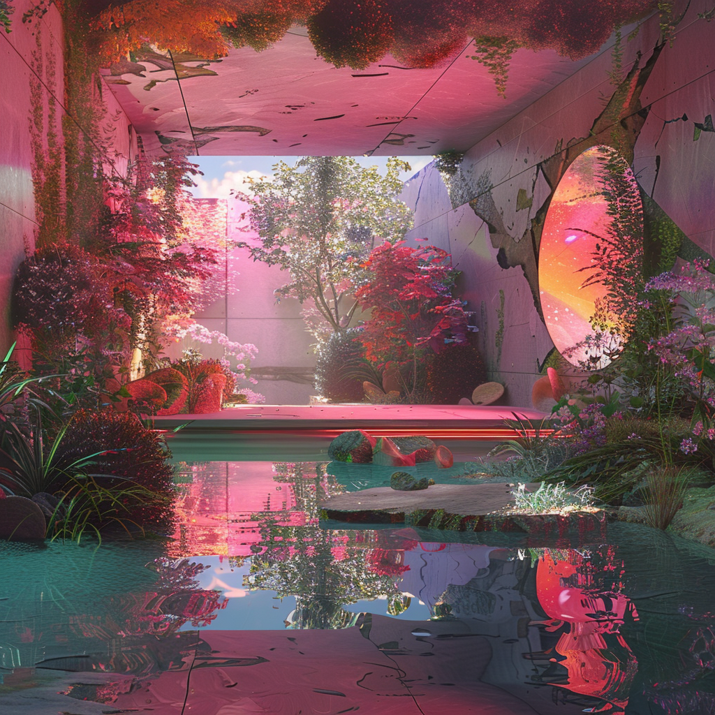 Dreamy futuristic nature paradise environment