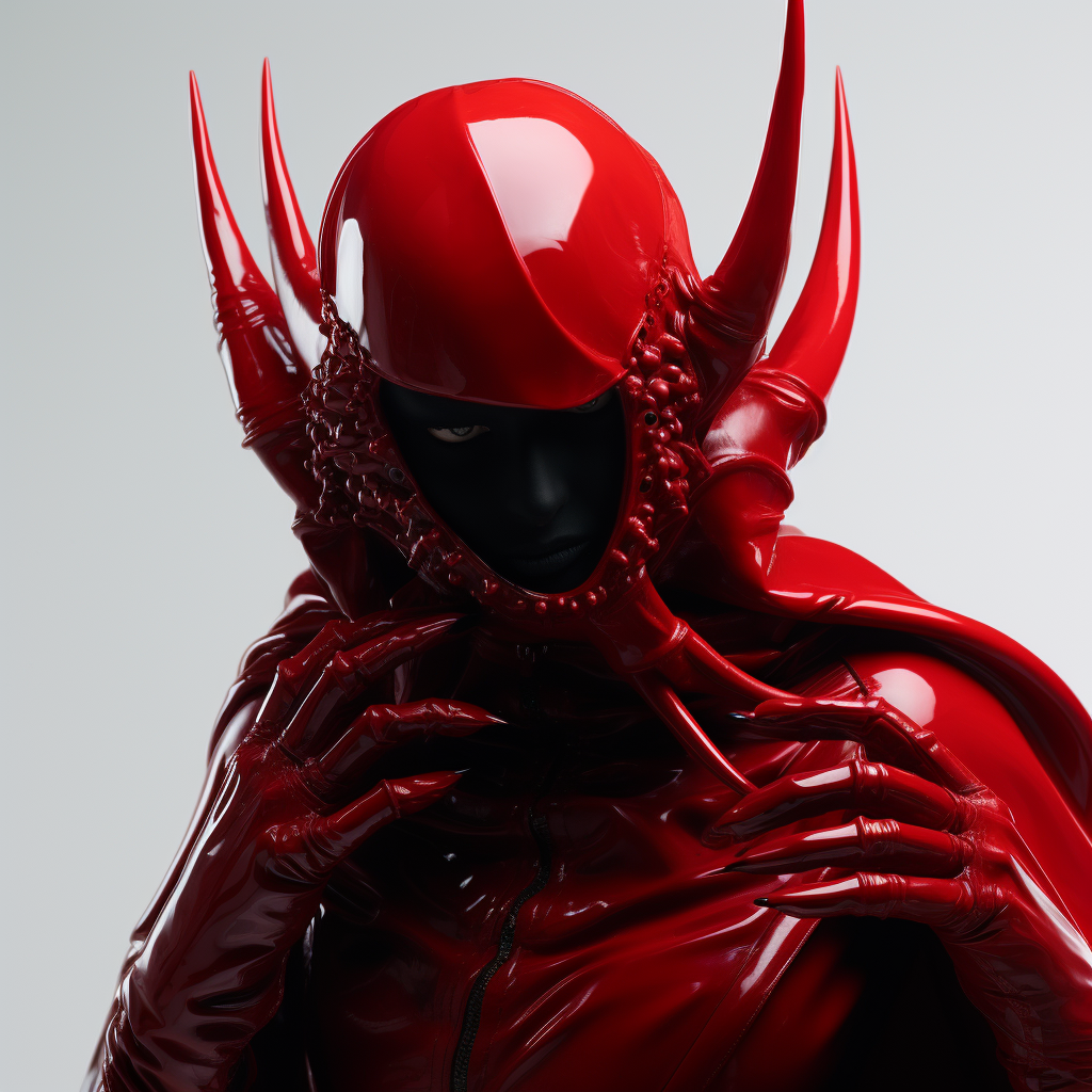 Stylish futuristic cyber devil costume on display