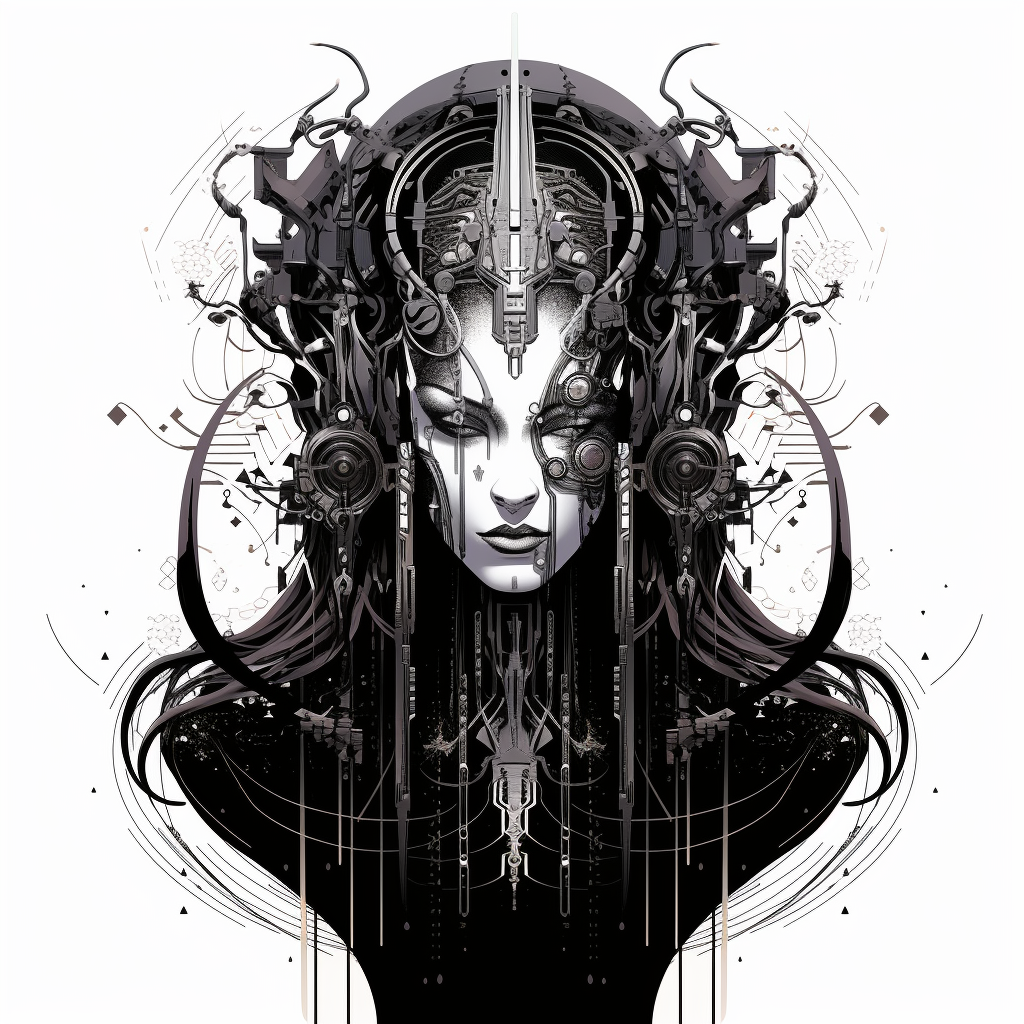 Cyber Gothic Black Metal Line Art