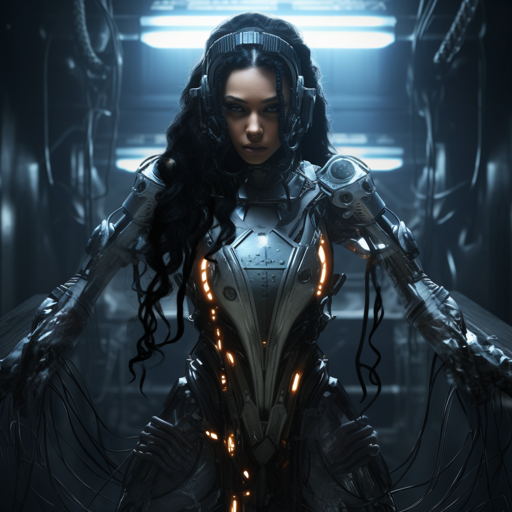 Futuristic Cyborg Absorbing Woman with Wires