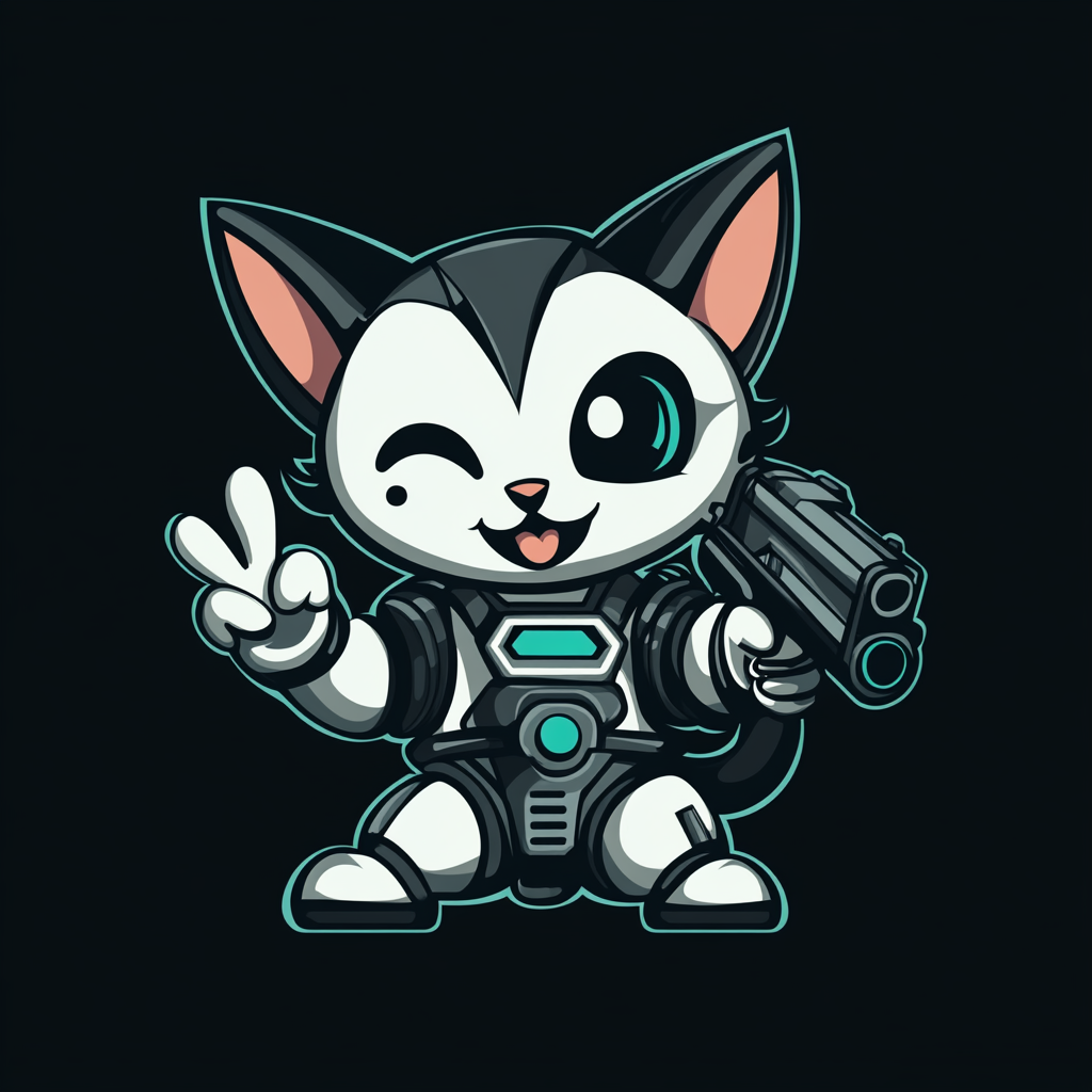 Cute Cyborg Kitten with Ray Gun