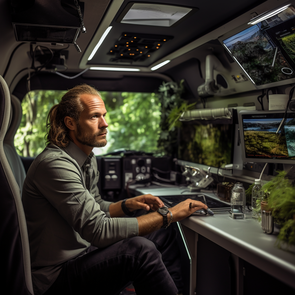 Inside view of futuristic digital smart campervan