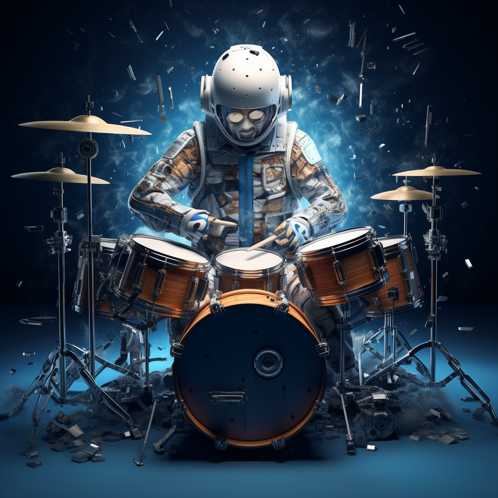 Futuristic drummer playing drums