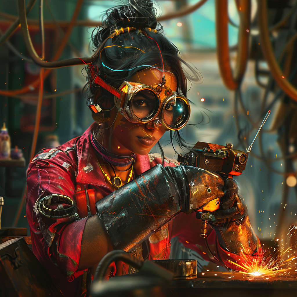 Indian engineer with welding torch