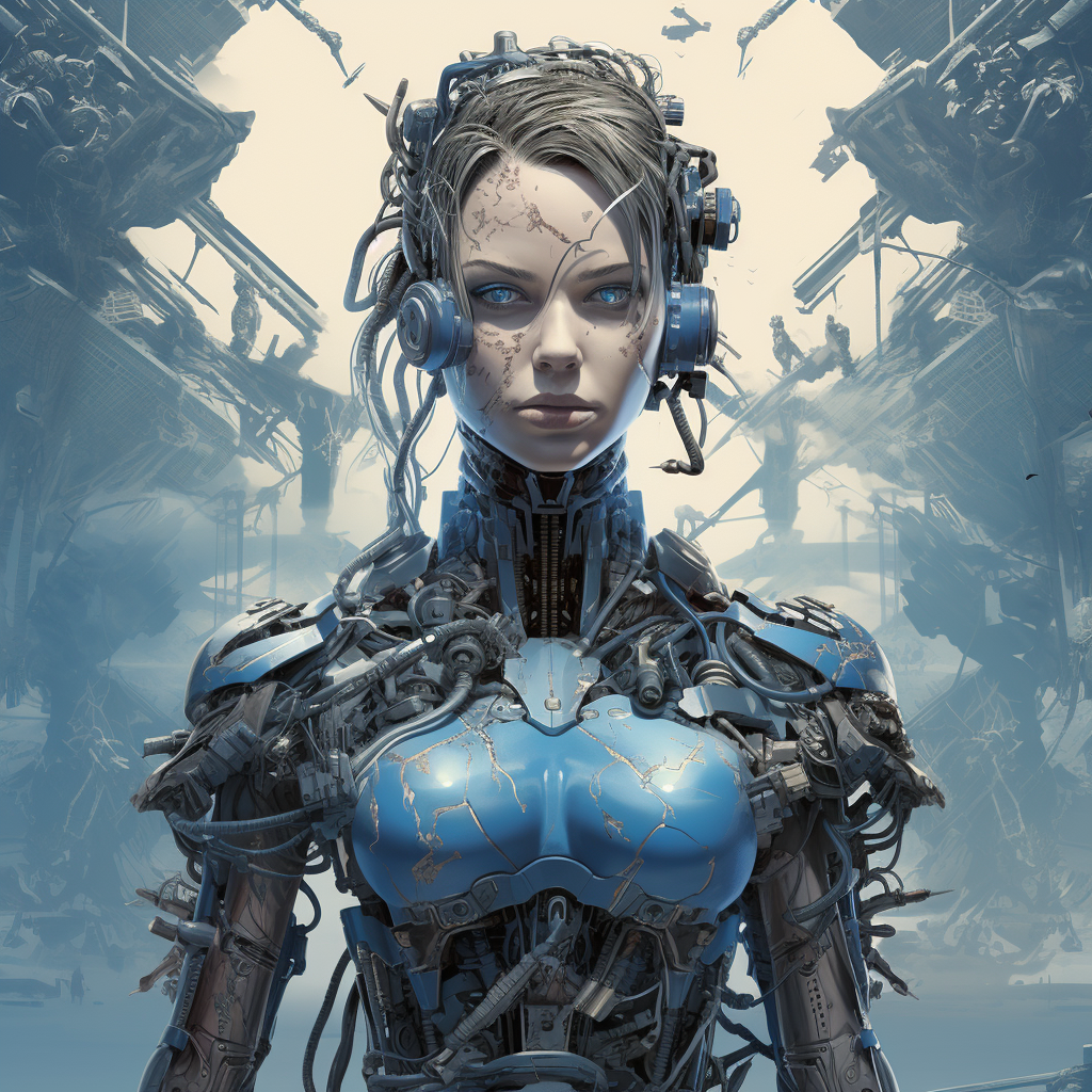 Futuristic Female Robot in Battle