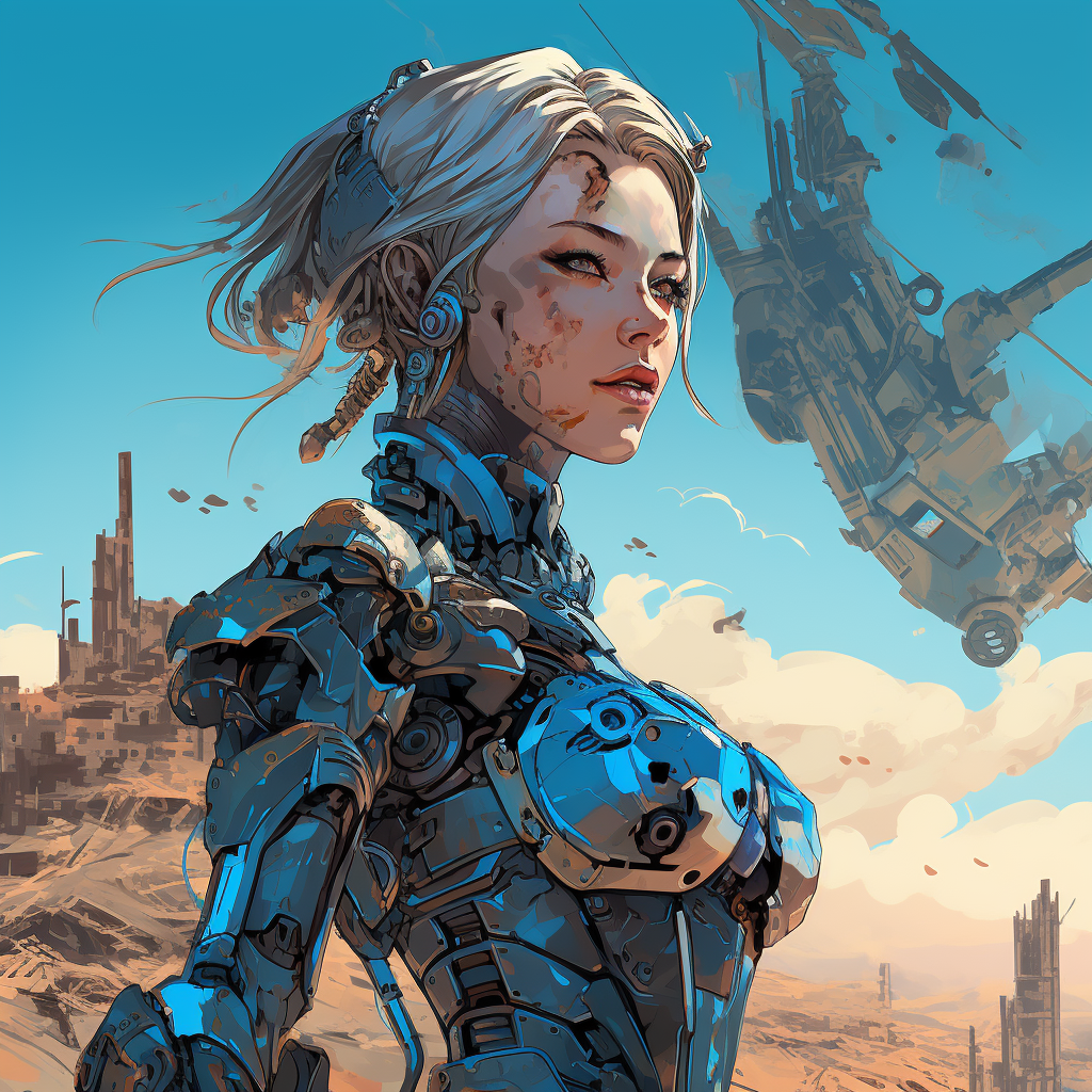 Futuristic Female Robot in Battle