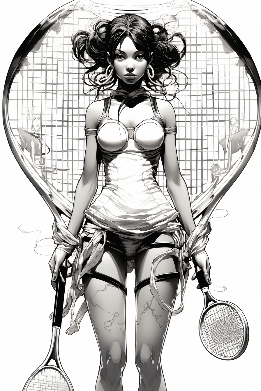 Dynamic futuristic feminine tennis player with racket